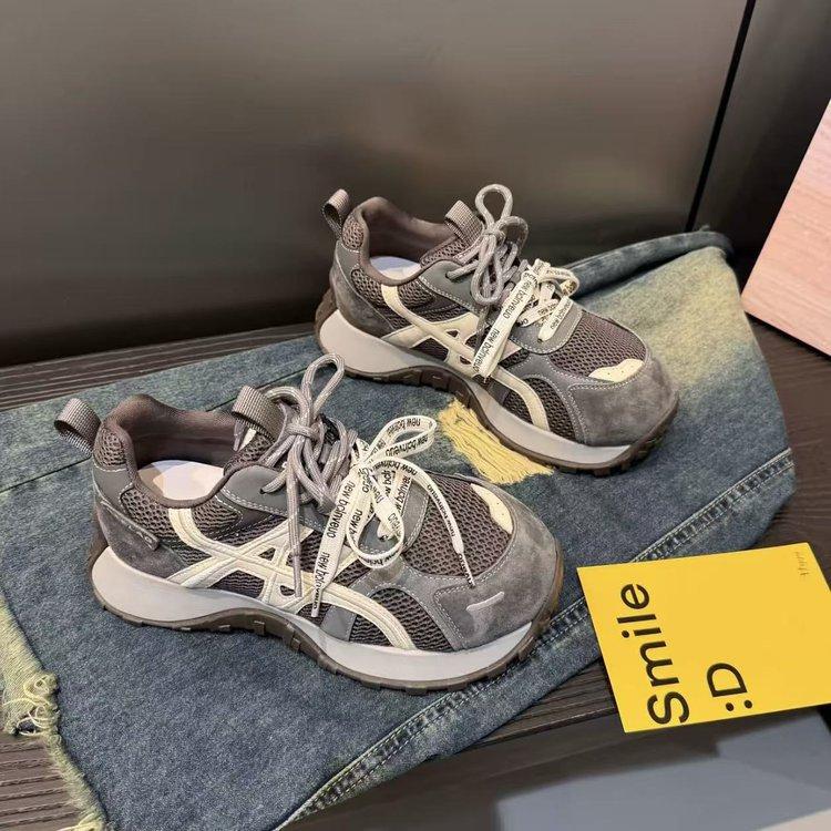Genuine leather women's shoes 2025 autumn new Korean version thick-soled small dad shoes small waist Forrest Gump shoes casual running shoes