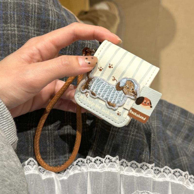 Japanese and Korean blue and white striped embroidered dachshund for AirPods 1 /1 earphone protective case cover 1pro third generation niche