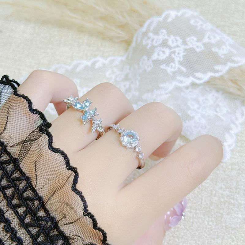 Niche Colored Treasure, Sweet And Cool Purple Diamond, Daisy Flower, Butterfly Opening Ring, Female Light Luxury And Cold Wind Stacking, Wearing Wind
