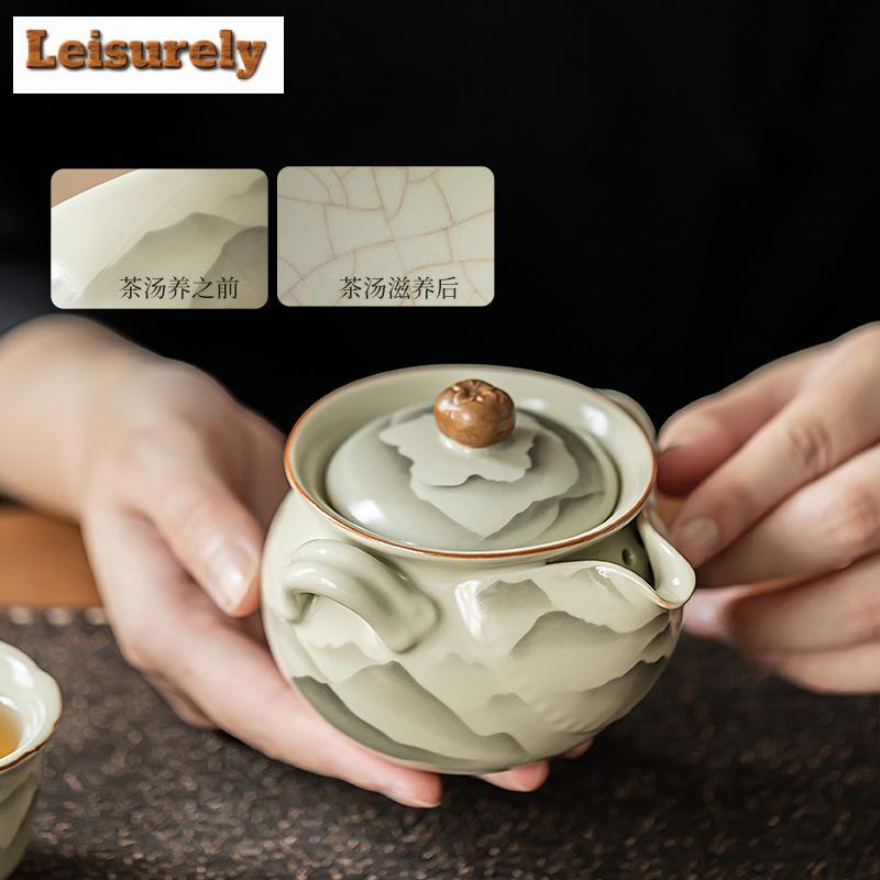 200ml Ru Kiln Treasure Bottle Teapot Japanese Mountain Like Flower Hand Held Pot Tea Making Kettle Tea Ceremony Supplies Gift