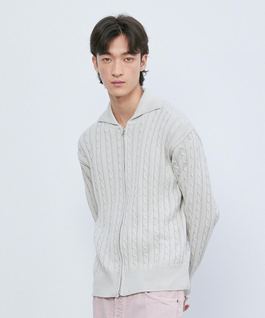 Knitted Cable Two-Way Zip-Up Cardigan Swiss