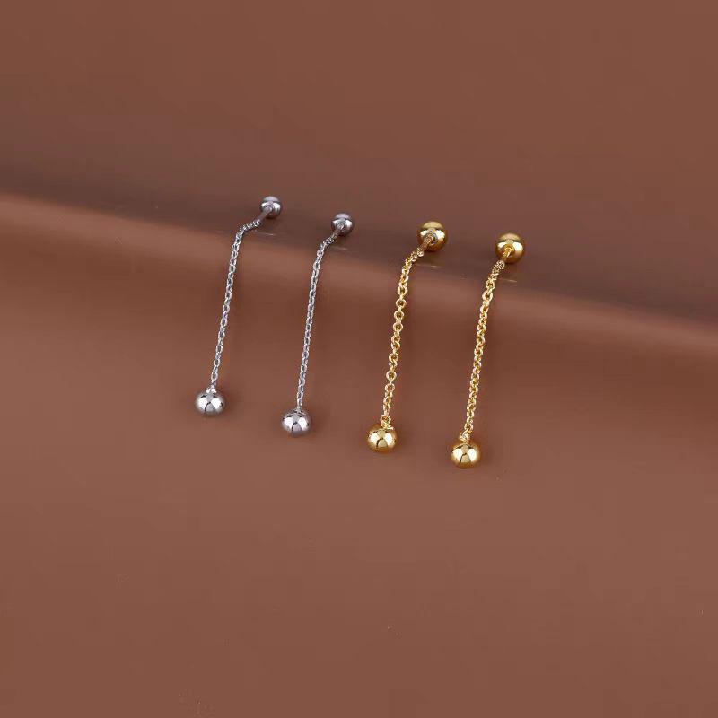 Stainless Steel Threaded Bead Tassel Earrings for Women - Trendy, Fashionable, and Versatile Ear Studs
