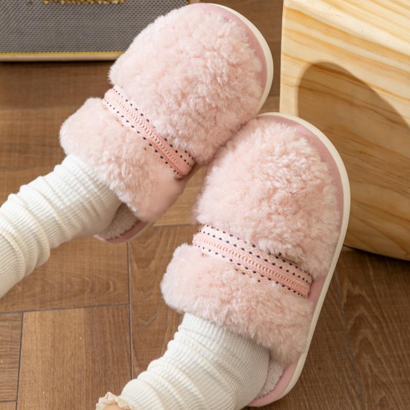 Di Sheng Winter Indoor Non-Slip Cotton Slippers for Couples - Plush, Warm, Fleece-Lined for Men and Women
