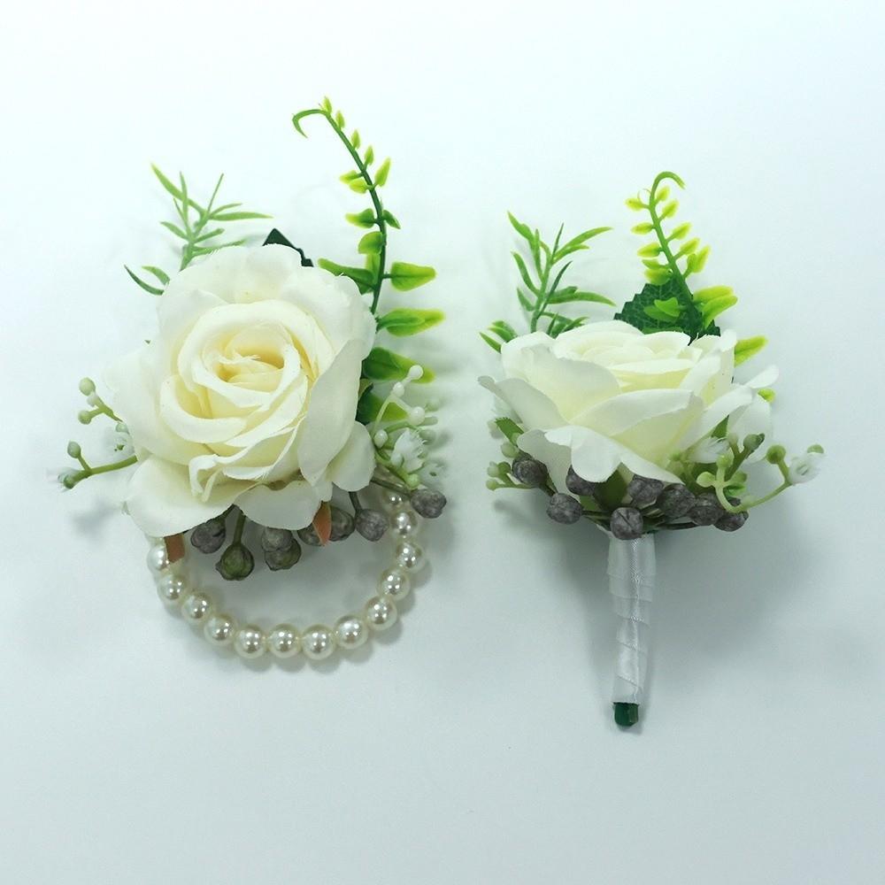Elegant Boutonniere Flowers Exquisite Wrist Corsage Brooches Wedding Accessories Groom Attire