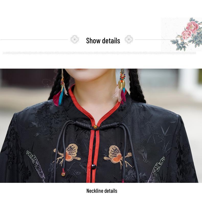 Herbst Retro Chinesischer Froschknopf Bestickte Langarm Tang Anzug Jacke für Damen.