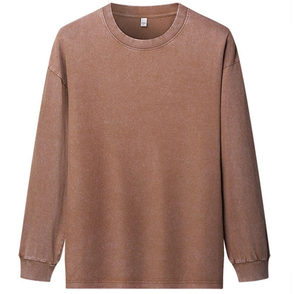 Herrenmode Vintage Acid Washed Tops Langarm Baumwolle T-Shirt Übergroße Streetwear Baggy Tops Herbst Tops