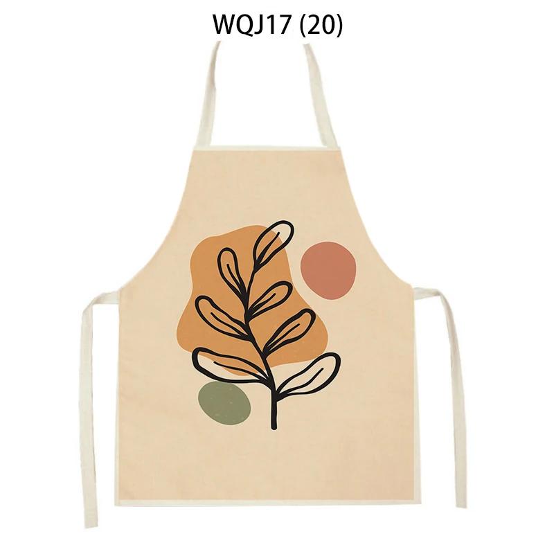 Flower Leaves Pattern Kitchen Aprons Home Cooking Linen Sleeveless Aprons Plants Style Household Sleeveless Cleaning Pinafore