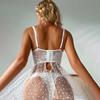2 Pcs/Set Nightdress Underpants Set See-through Lace Floral Embroidery A-line Hem Thin Mesh Heart Applique Wired Bra Bedroom Honeymoon Sleepwear
