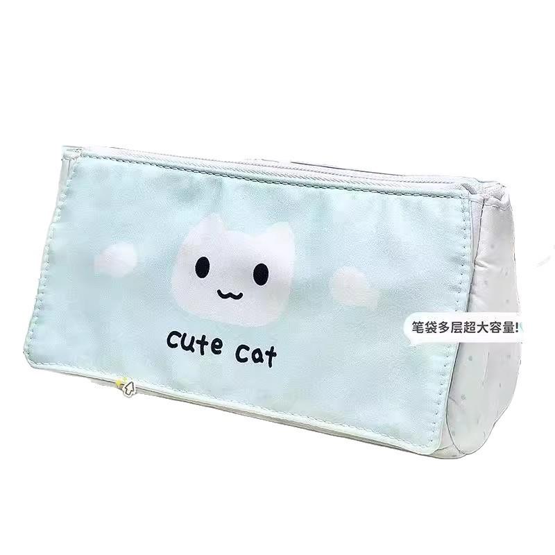 Dot Pattern Cat Pencil Case With Large Capacity For Students And Office Use