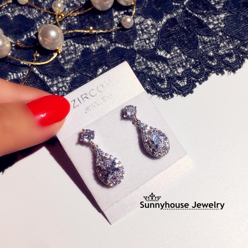 Water Drop Earrings For Women, Micro-Set Zircon Long Stud Earrings, Bridal Earrings, Dinner Accessories. 925 silver