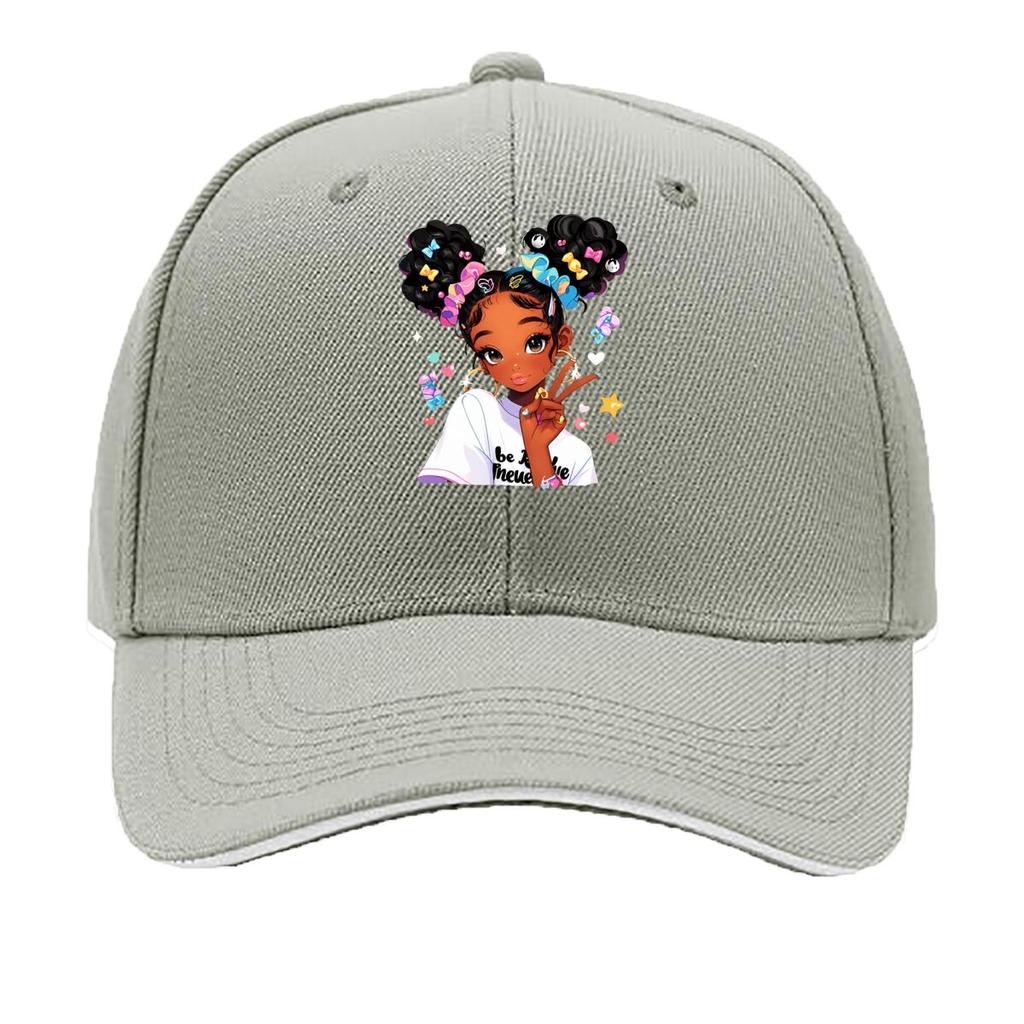 Cute Black Girl Peace Sign Cartoon Portrait Sandwich Baseball Cap Unisex Women Sun Cap Outdoor Workouts Hat