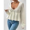 Women's Hollow Out Knitted Sweater Spring Autumn Sexy Deep V Lace Up Pullover Tops Solid Long Sleeve Knitwear Sweater Femme