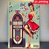 Pin-Up Girl Vintage Années 1950 Jukebox Rétro Panneau Métallique 8x12 Pouces Décor Mural