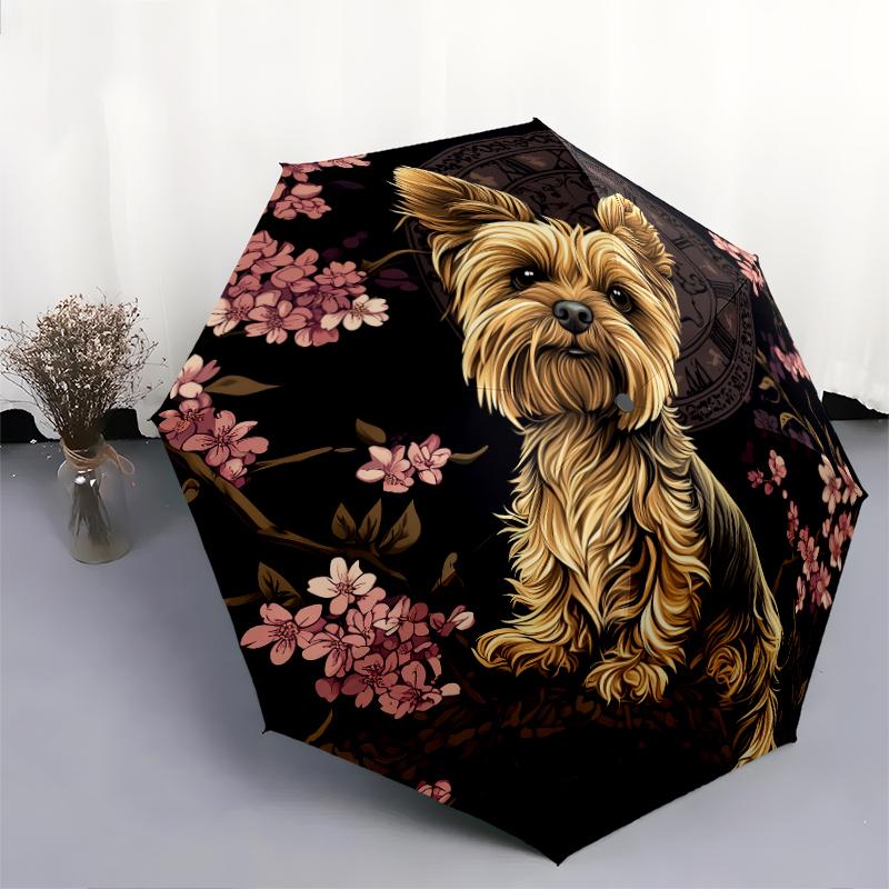 Black Yorkshire Terrier Pattern, Automatic Folding Umbrella, Portable and Foldable Design, 8 Ribs, a Christmas or Birthday Gift.