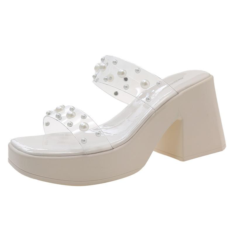 High-heeled sandals women's summer crystal ribbon rhinestone high-heeled slippers outside commuting skirt slippers