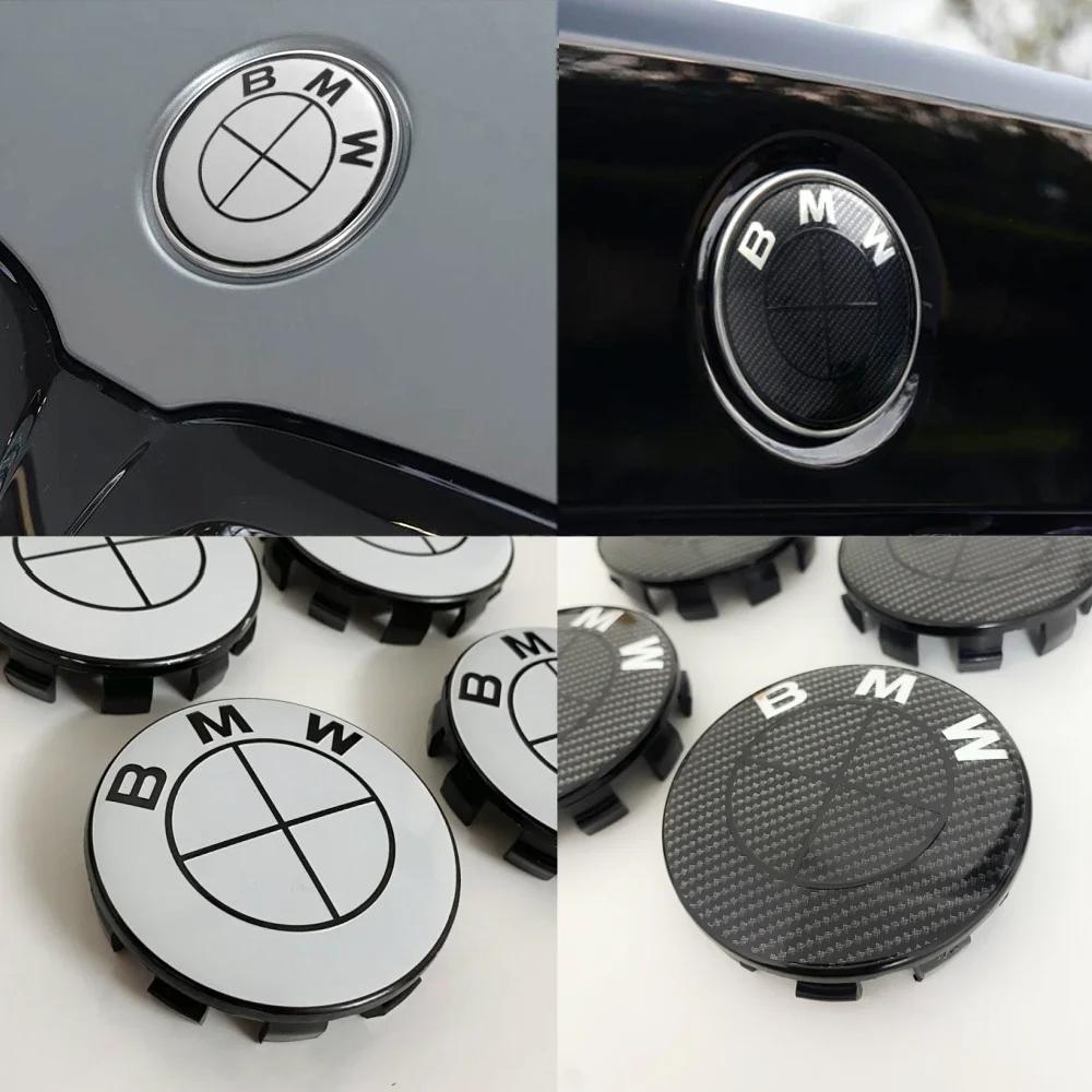 BMW Group New Logo Carbon Fiber Steering Wheel Cover Black White Pattern 45mm Diameter ABS Logo 74/82mm Hub 56/68mm Diameter nlbr76