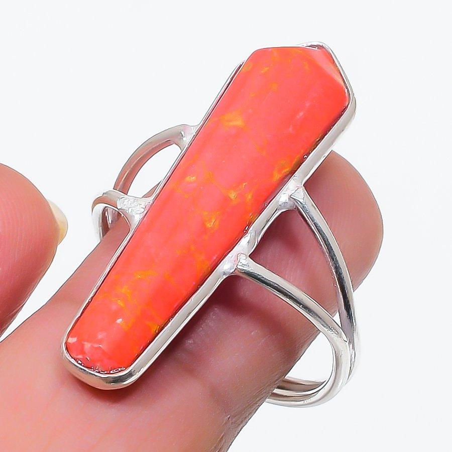 

Natural Red Coral Gemstone Handmade 925 Sterling Silver Jewelry Ring Size 7 F0T25