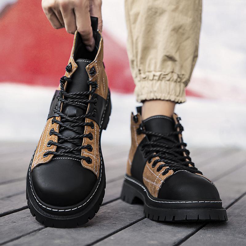 Herren-Stiefeletten aus echtem Leder, hohe Freizeitschuhe