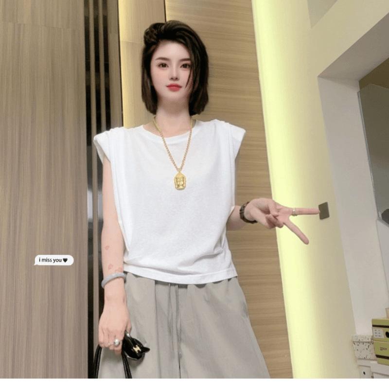 1116 Summer New Design Sense Thin and Versatile Women's Sleeveless Shirt Shirt