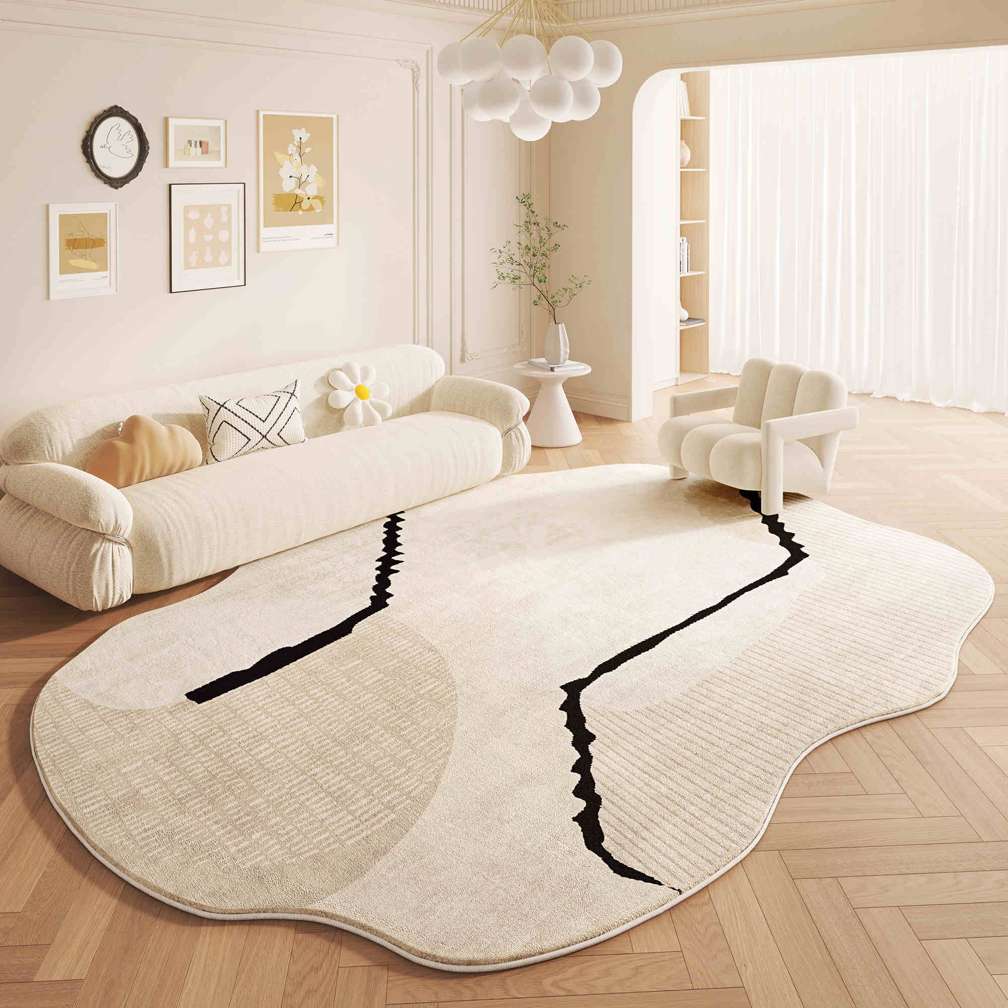 Alfombra Estilo Crema Lujo Ligero Imitación Cachemira Lavada Dorso Alfombra Sofá Dormitorio Cabecera Alfombra Resistente a la Suciedad Decoración del Hogar 160X200CM(5.3X6.6FT