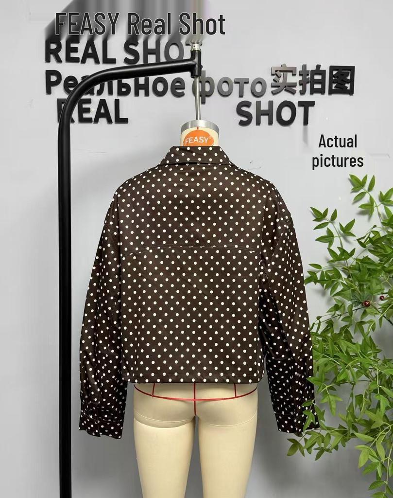 European & American Style Women's Polka Dot Bubble Jacket with Stand Collar