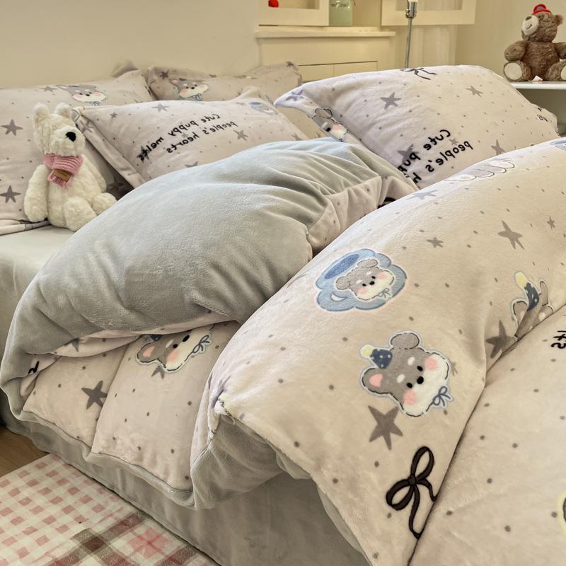 Women's Plush Velvet Fleece Bedding Set: Flannel Duvet Cover and Sheets