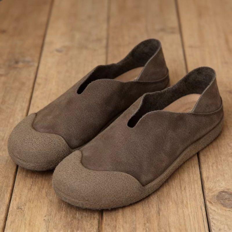Men'S Leather Loafers Shoes Wide Toe Retro Soft-Soled Flat Summer Drivening Shoes Women Shoes 39-44