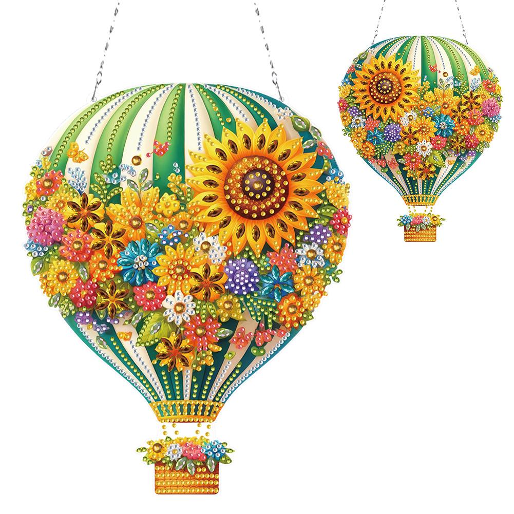 Flower Hot Air Balloon Theme 2D/Flat DIY Diamond Painting Set Rhinestone Diamond Art Window Pendants Home Wall Decoration Crafts