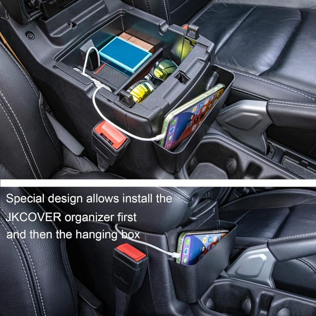For 2018-2024 Jeep Wrangler JL 4XE Gladiator JT Premium Armrest Gap Hanging Storage Organizer Tray,Molded Center Console Side Hidden Storage Box