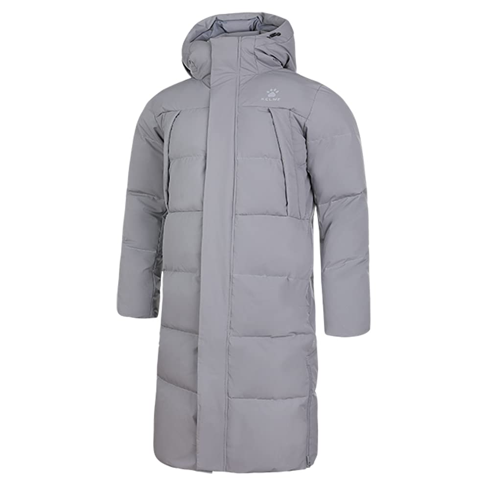 Kelme Men's Lightweight Down Bench Coat with Hood, Water-Repellent, and Outdoor Use (Gray, Size S)