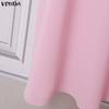 VONDA Summer Women Short Sleeve V Neck Solid Bandage Casual Long Maix Dress