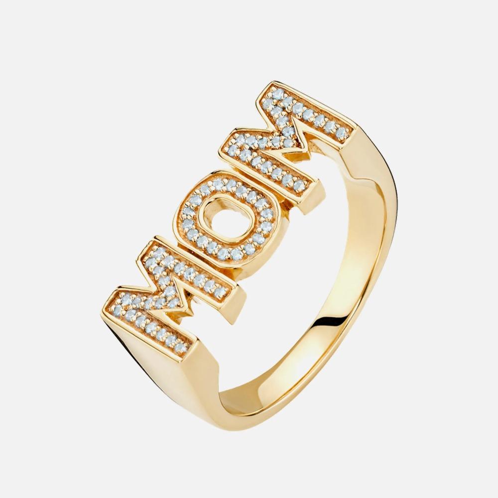 Aesthetic Zircon Letter Ring Jewelry Gift for Mother's Day Creative MOM Ring  Mom Gift