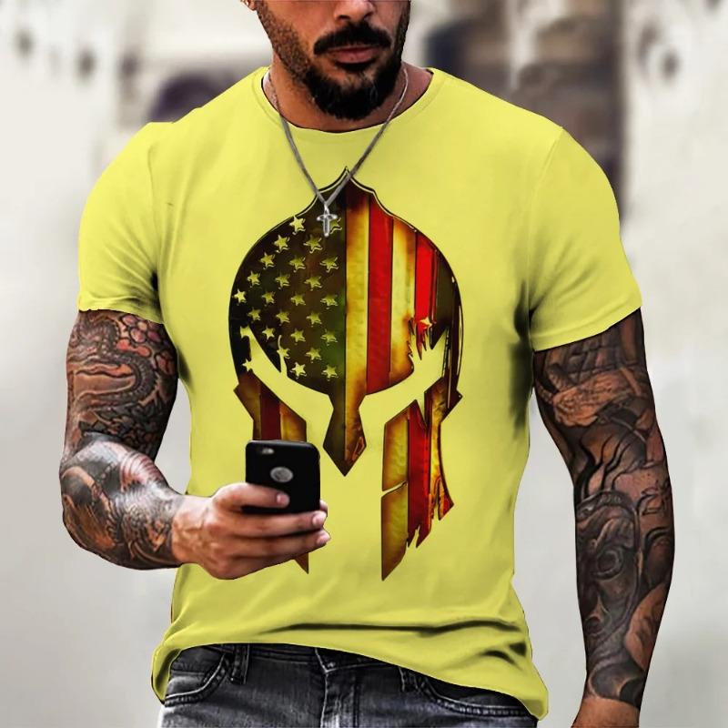 Spartan Knight Vintage Men Short Sleeve Tshirt 3d Printing Graphic Daily Street Summer Oversized Tops Male T Shirts