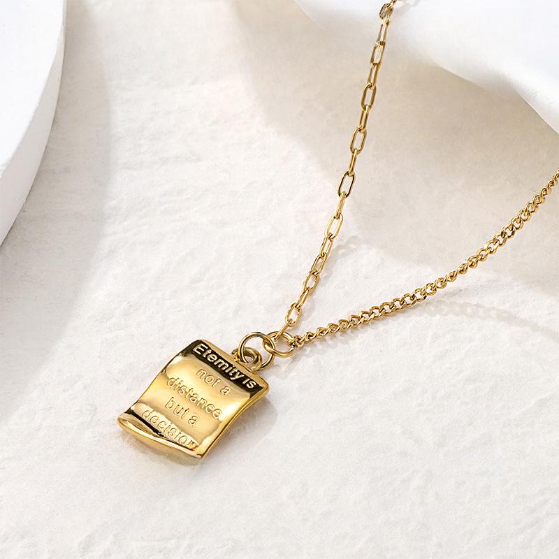 Simple Warped Edge English Confession Square Brand Pendant Necklace Women Do Not Fade Versatile Collarbone Chain Quality