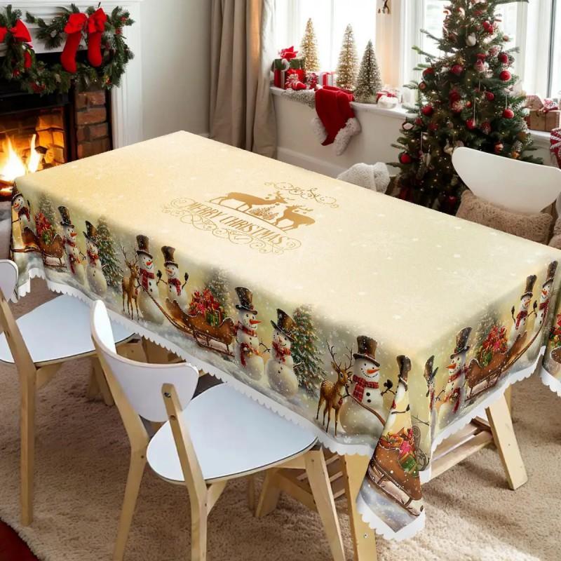 Christmas Print Tablecloth Waterproof Stain Resistant Festive Dining Decor Holiday Tables