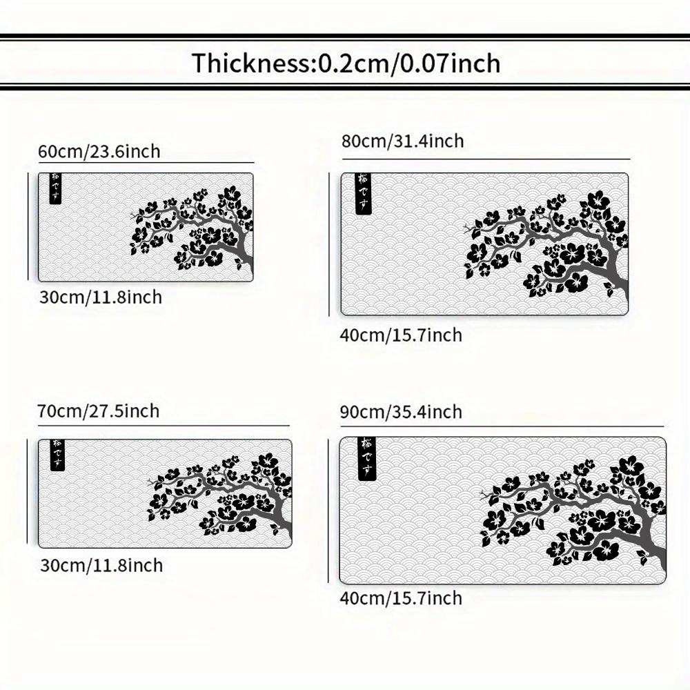 Black White Sakura Mouse Pad Large Computer Office Game Table Mat Xxl Rubber Nonslip Stitched Edge Keyboard Mats Long Desk Pads