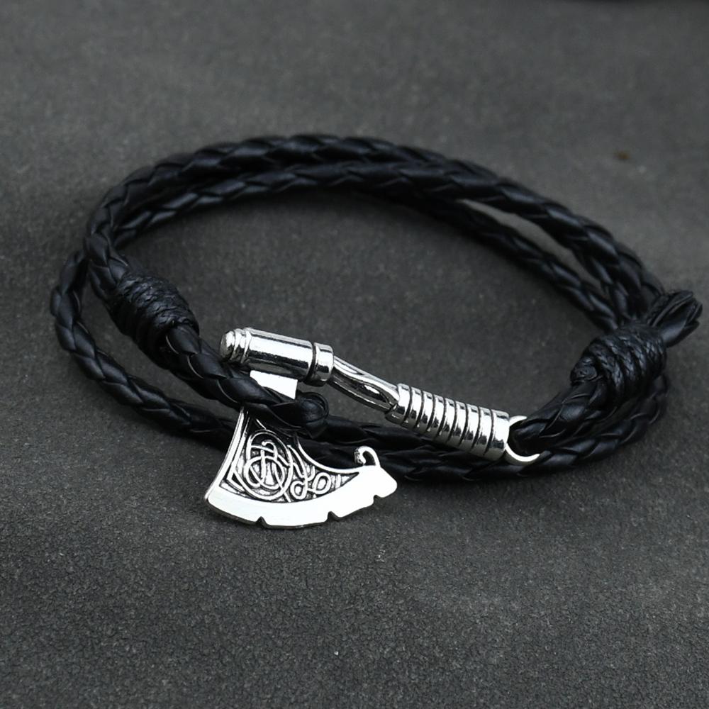 Pulsera de Hacha Vikinga Hecha a Mano Cuero Trenzado Multicapa Nudo Irlandés Joyería Pirata Para Hombres