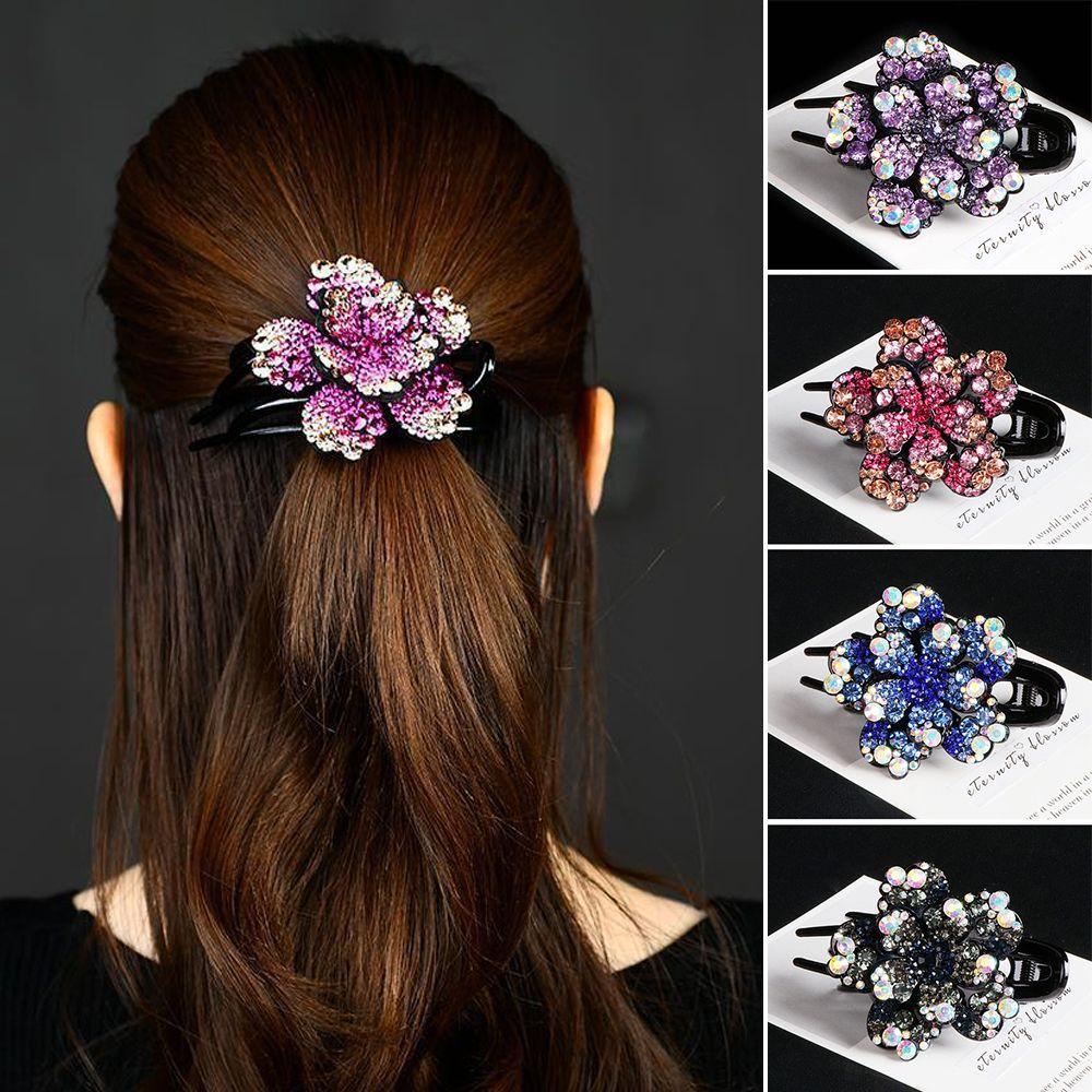 Hair Accessories Rhinestone Flower Duckbill Clips Hair Clips for Women Ponytail Headwear Hairpin