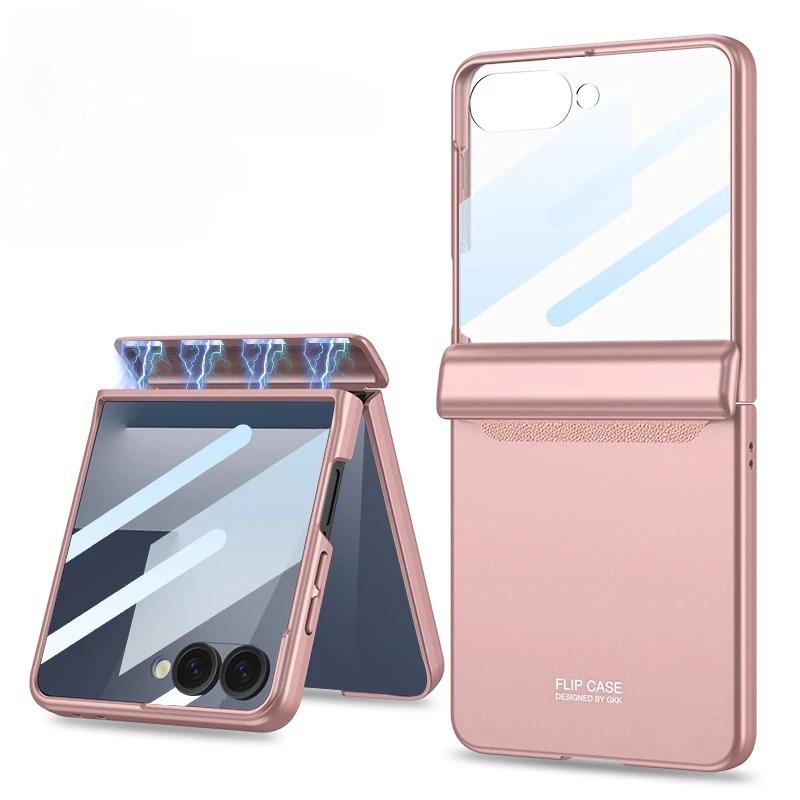 

Магнитный чехол-накладка из твердого материала для защиты шарнира для Samsung Galaxy Z Flip 7 6 Flip7 Flip6 5G с защитной пленкой из закаленного стекла Galaxy Z Flip6 розовый