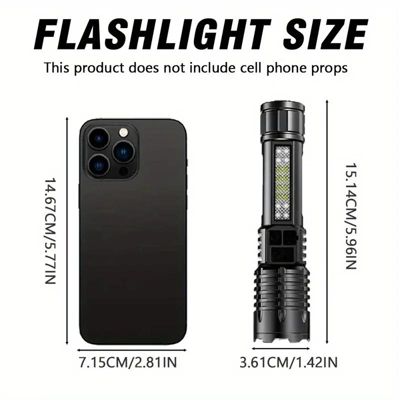 High Power LED Flashlight USB Rechargeable Light Telescopic Zoom Camping Torch with COB Side Light Multifunction Outdoor Lantern