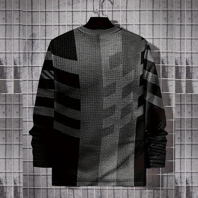 Haine pentru bărbați, toamnă iarnă, tricou cu mânecă lungă cu imprimeu digital 3D, cu gât rotund, tricou sport casual pentru bărbați