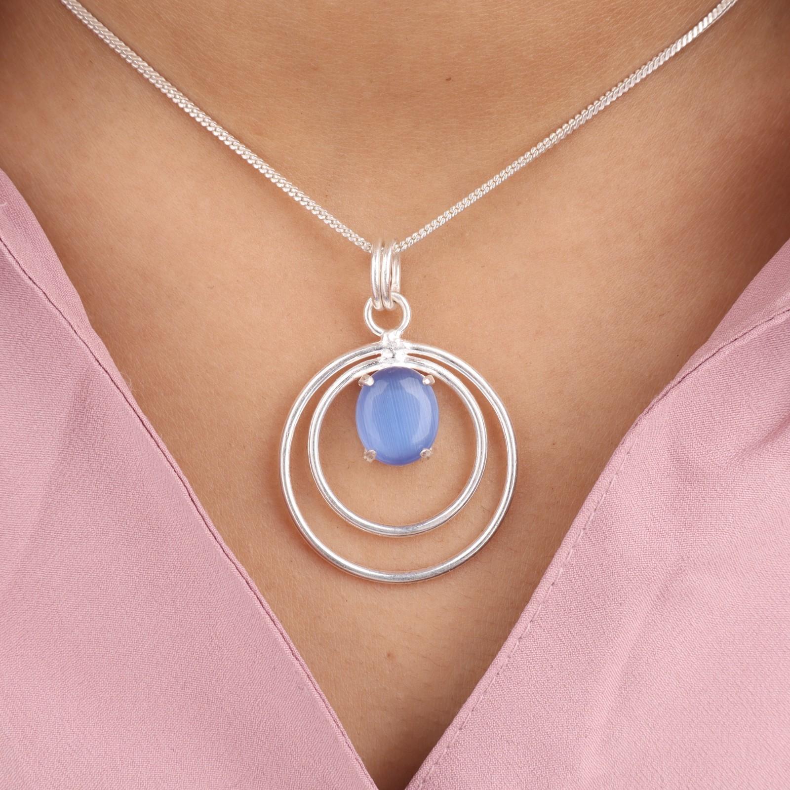 

Dark Blue Cat s Eye Gemstone 925 Sterling Silver Jewelry Handmade Pendant 1.65 PP-61-49