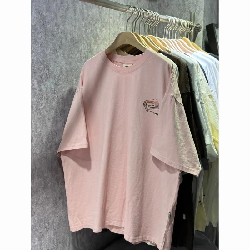 Unisex Übergroßes Braunes Kurzarm-T-Shirt mit Zeitungsaufnäher Lässiges Lockeres Baumwoll-T-Shirt