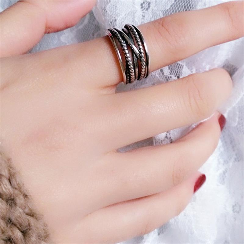 XIYANIKE Silver Color Vintage Multilayer Winding Adjustable Cuff Finger Rings For Women Girl Fashion New Jewelry Party Gift