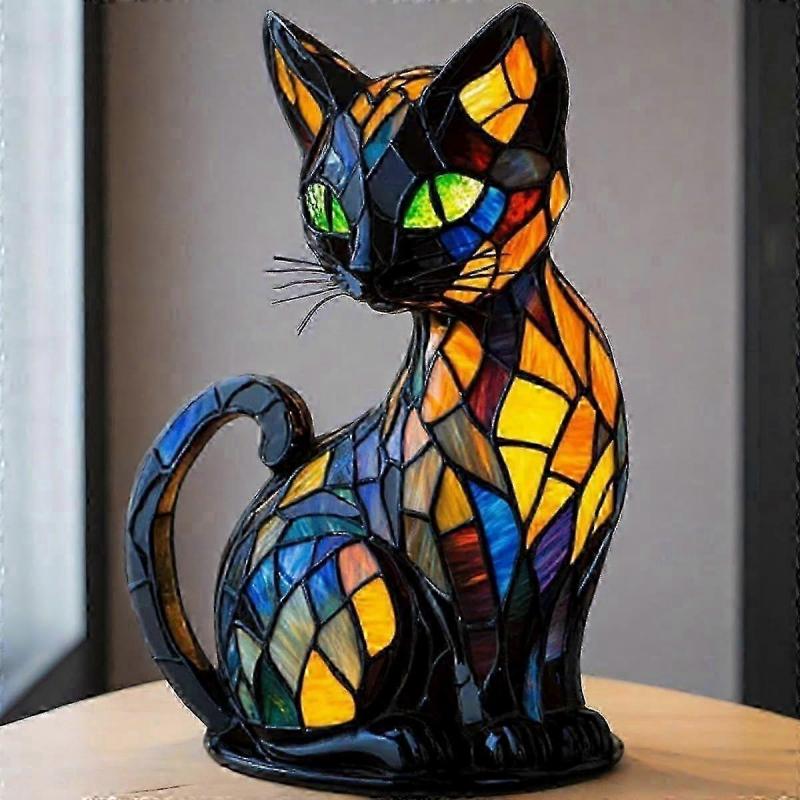 2025 Cat Lamp, Cat Lamp Stained Glass,Retro Cats Stained Resin Tabletop Night Light,3D Cute Pet Led 