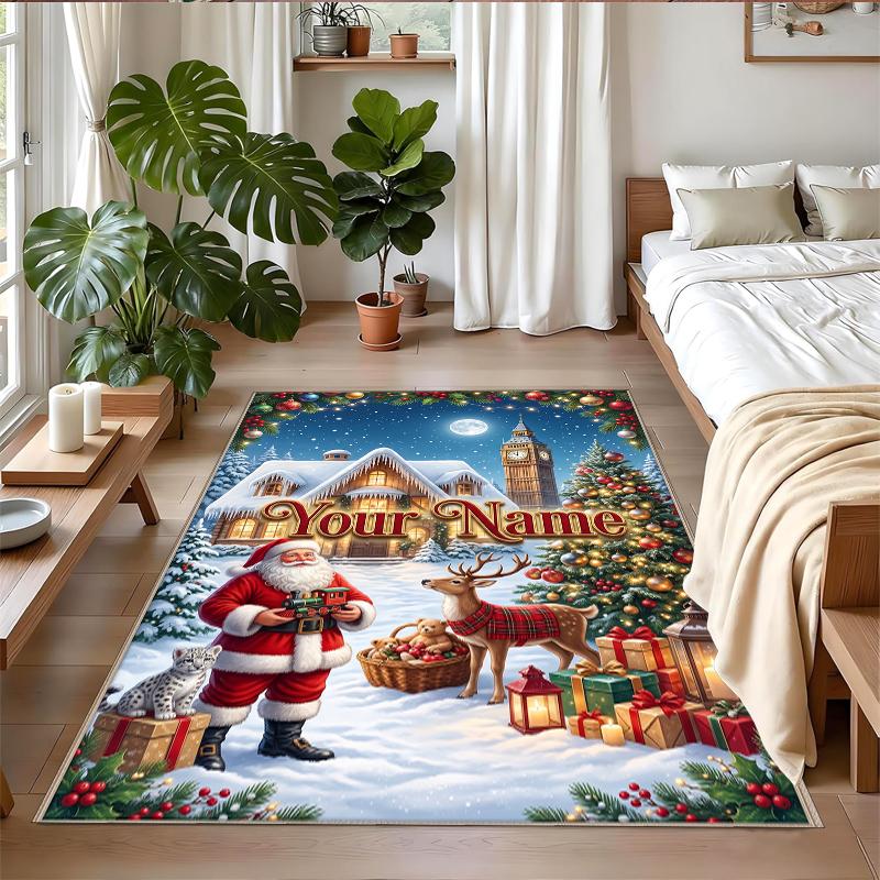 Christmas Custom Name Printed Square Area Rug Soft Non Slip Floor Carpet For Bedroom Holiday Gift