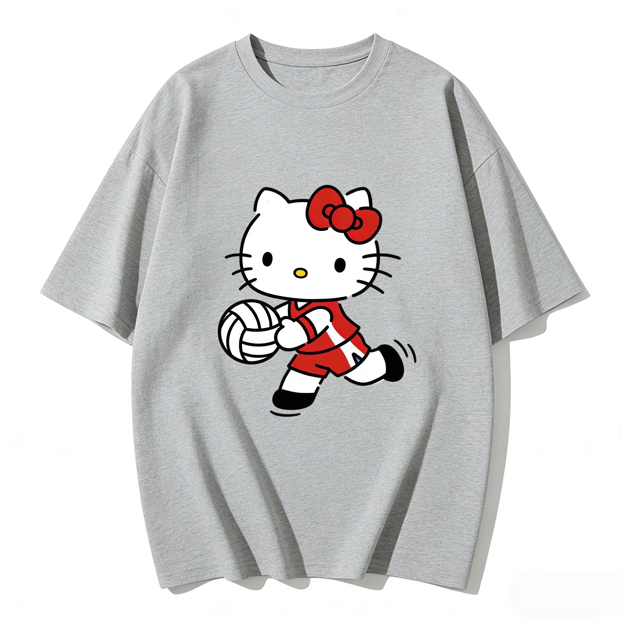 

2026 Hello Kitty Cartoon Printed Short Sleeve Summer Cotton Tshirt Womens Family Matching Outfits Tops Tee Highquality Tops S