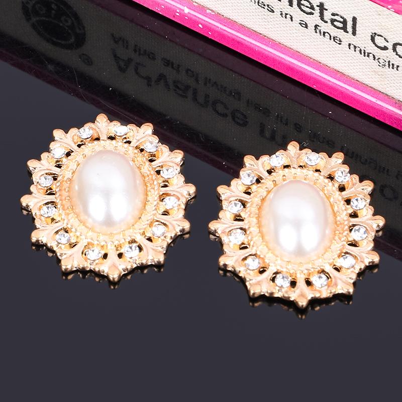 Engood 100Pcs Rhinestone Pearl Oval Buttons Sewing Trim & Embellishment Craft Buckle for DIY Bridal Bouquet Hair Ornaments Decor