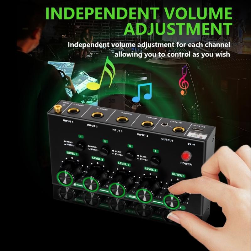 4 Input Auditory Controller Precise Volumes Adjustment Seamlessly Connection For Live Streaming Recording