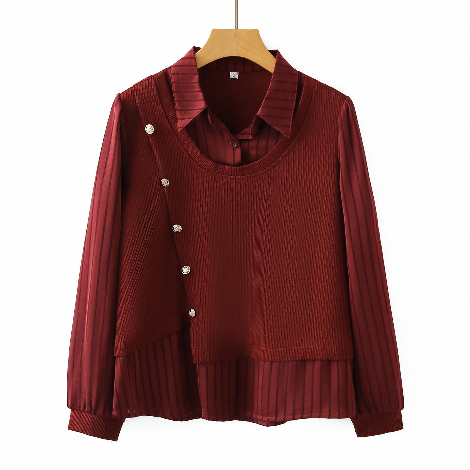 

Spring Striped Layered Long Sleeve Top for Women XL (105-120 Jin)